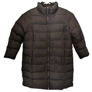 Lands End Coat Womens 80 % Down Long Puffer‎ Black 1X 16 18 Full Length NO HOOD